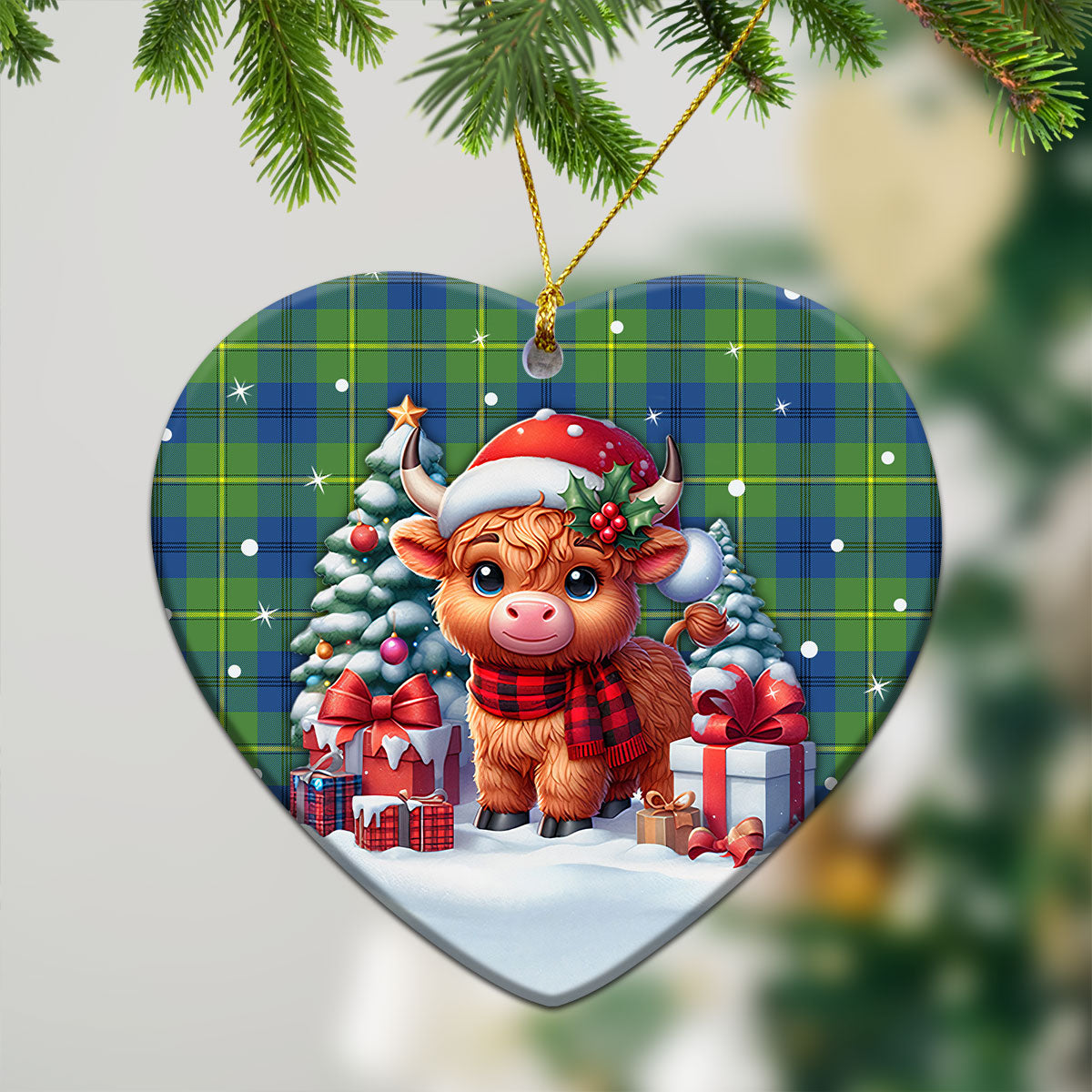 Johnstone Ancient Tartan Christmas Ceramic Ornament - Highland Cow Winter Style