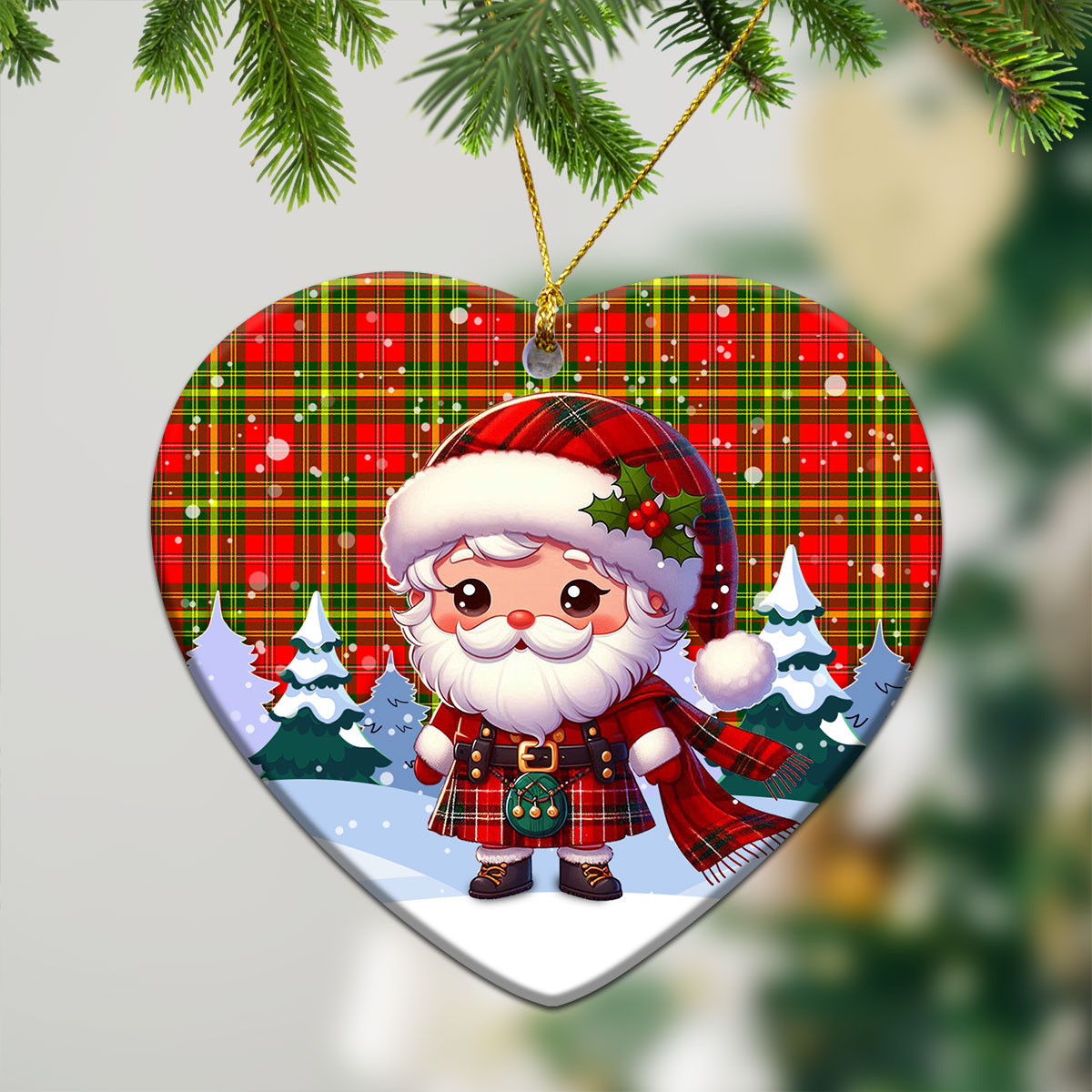 Leask Tartan Christmas Ceramic Ornament - Santa Claus In Kilt Style