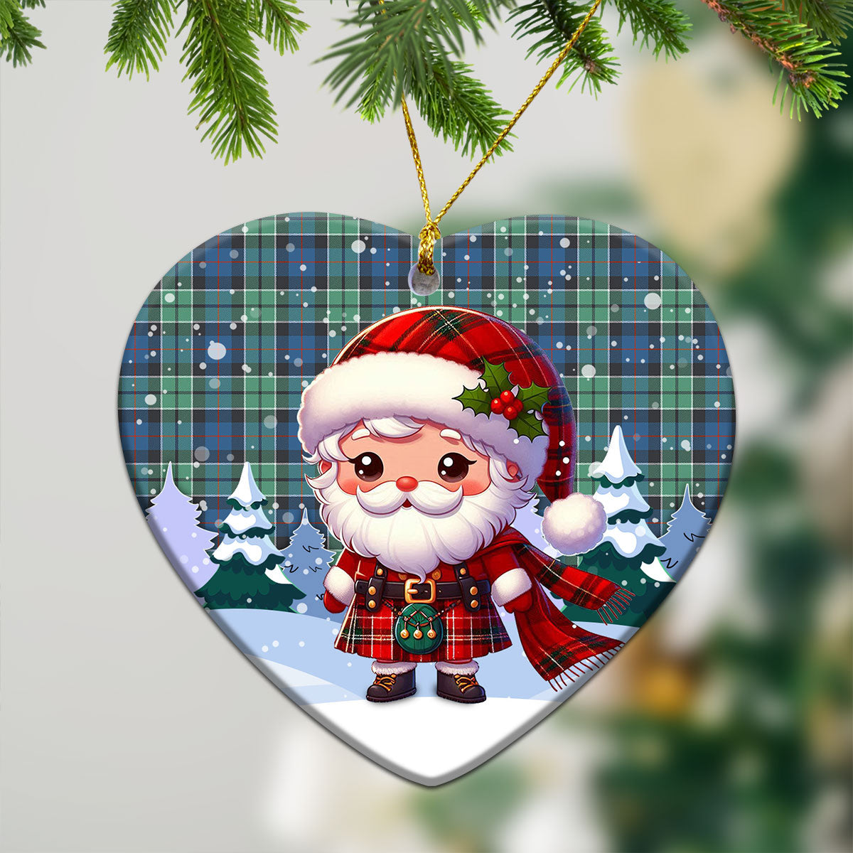 Leslie Hunting Ancient Tartan Christmas Ceramic Ornament - Santa Claus In Kilt Style