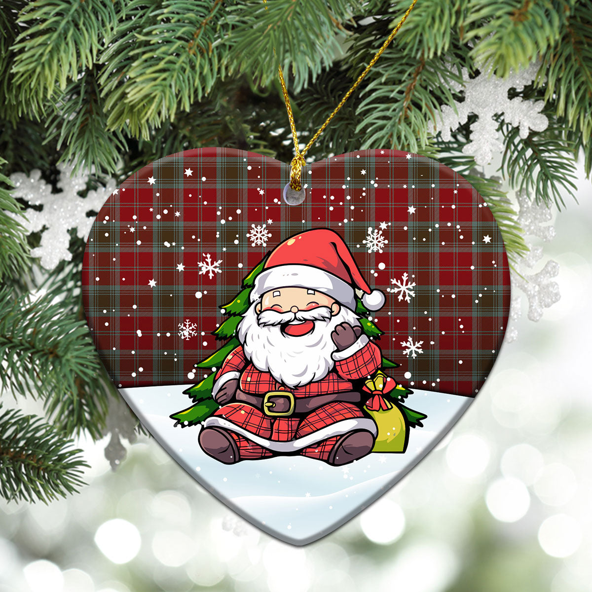 Lindsay Weathered Tartan Christmas Ceramic Ornament - Scottish Santa Style