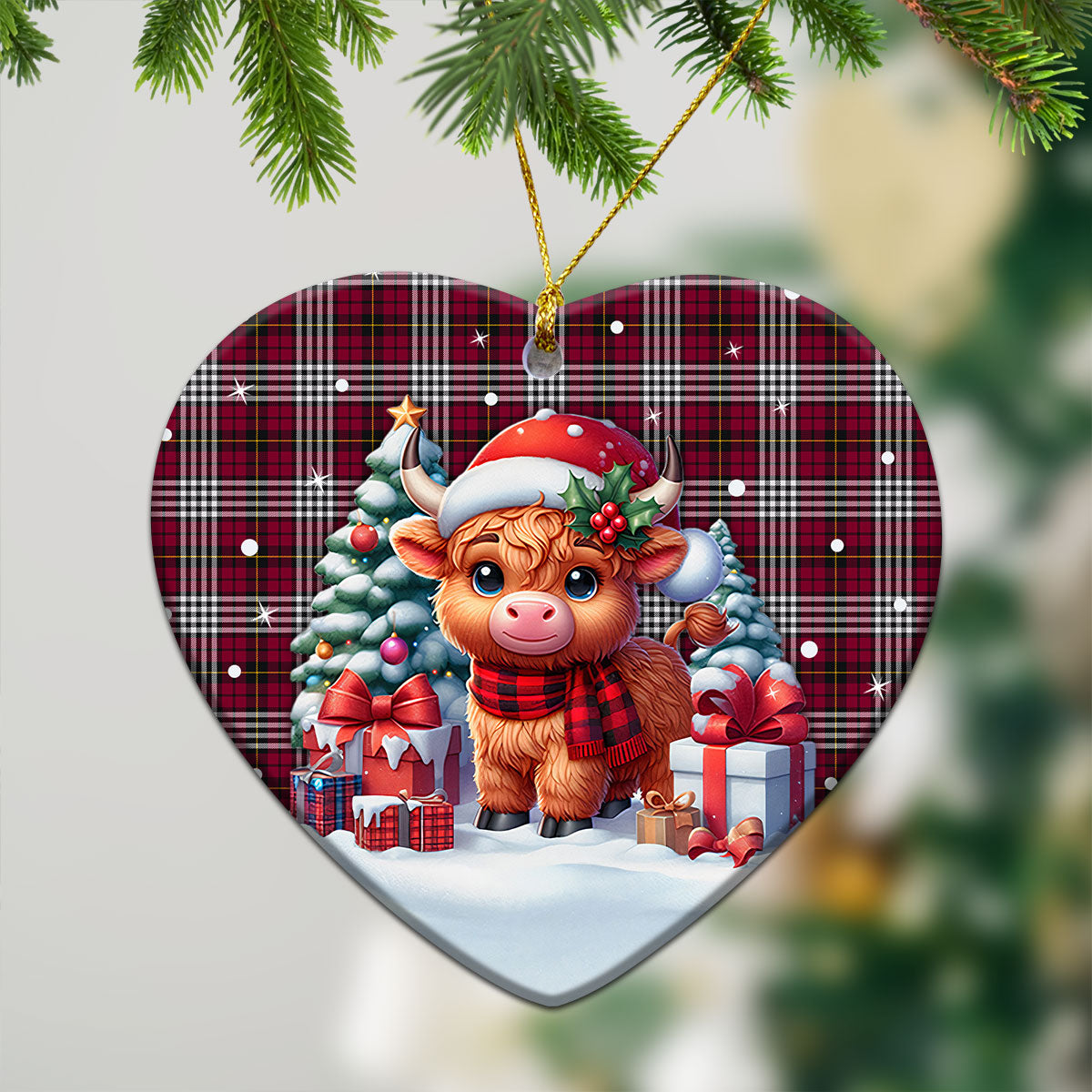 Little Tartan Christmas Ceramic Ornament - Highland Cow Winter Style