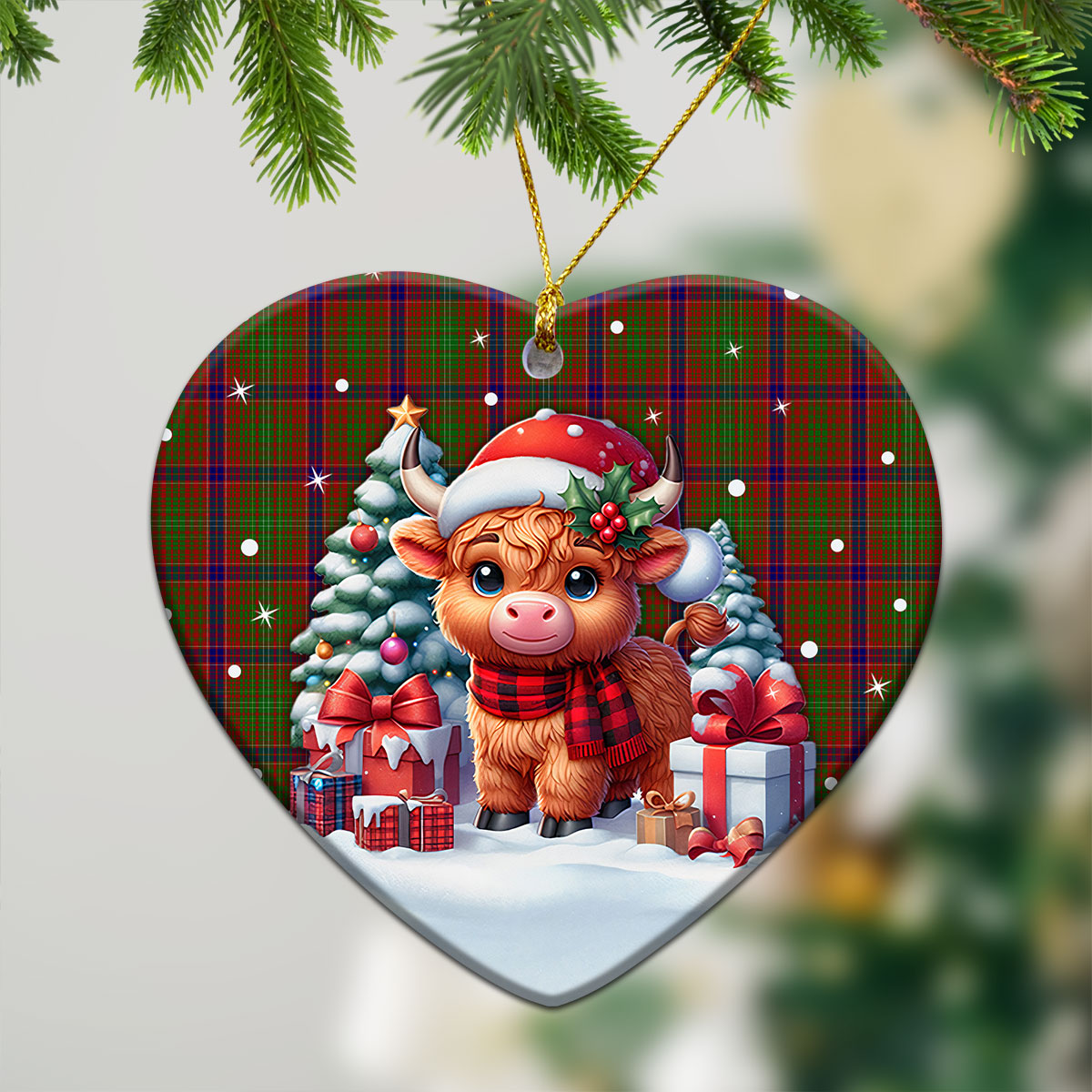 Lumsden Tartan Christmas Ceramic Ornament - Highland Cow Winter Style