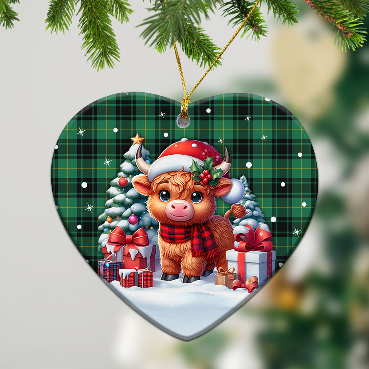 MacArthur Ancient Tartan Christmas Ceramic Ornament - Highland Cow Winter Style