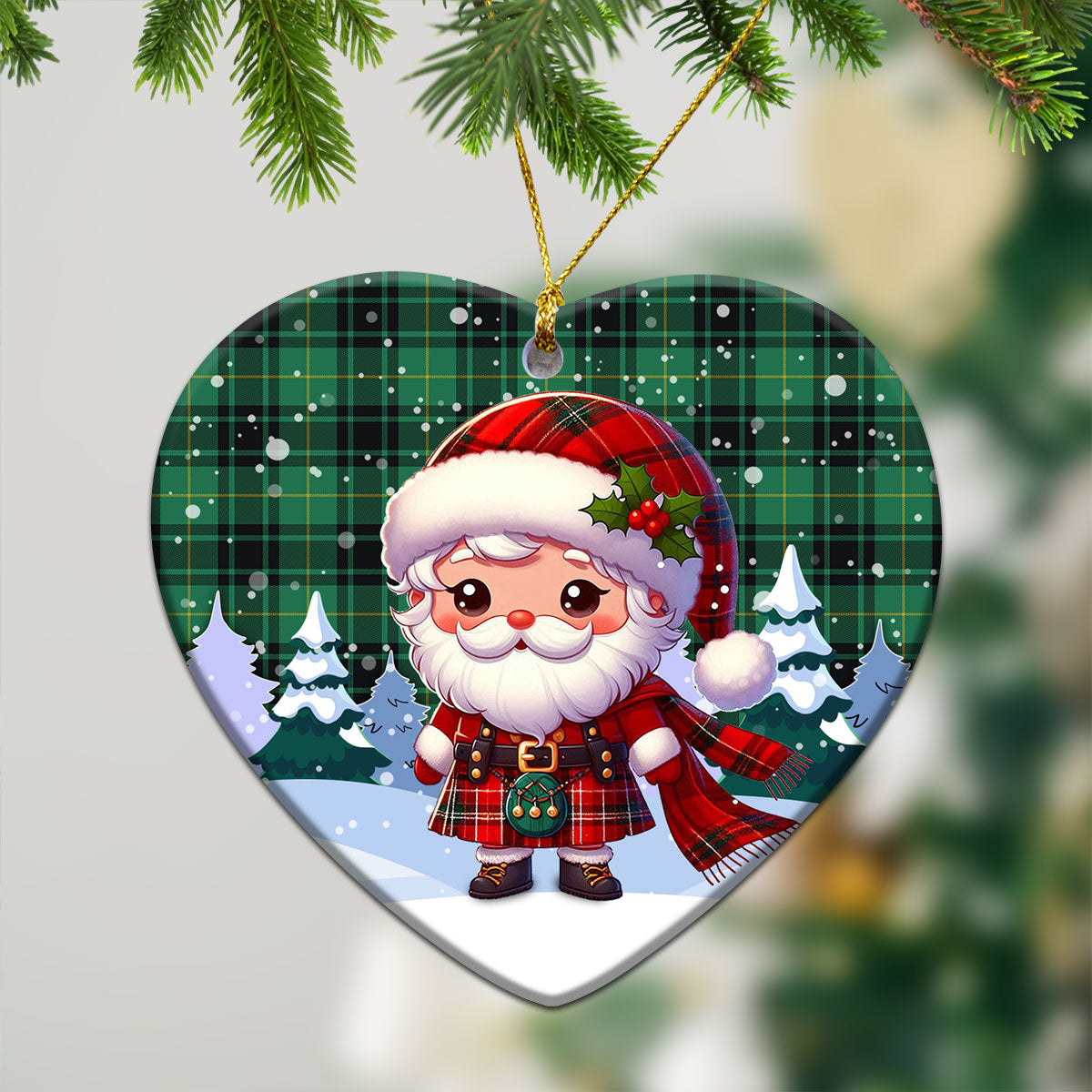 MacArthur Ancient Tartan Christmas Ceramic Ornament - Santa Claus In Kilt Style