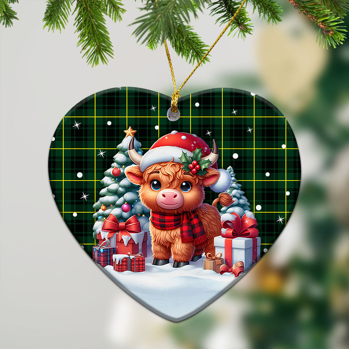 MacArthur Modern Tartan Christmas Ceramic Ornament - Highland Cow Winter Style