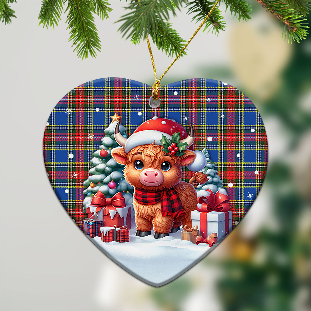 MacBeth Modern Tartan Christmas Ceramic Ornament - Highland Cow Winter Style