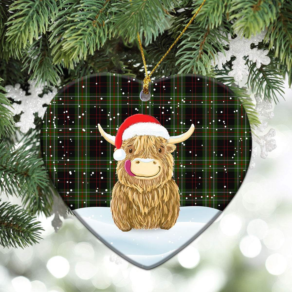 MacDiarmid Tartan Christmas Ceramic Ornament - Highland Cows Style