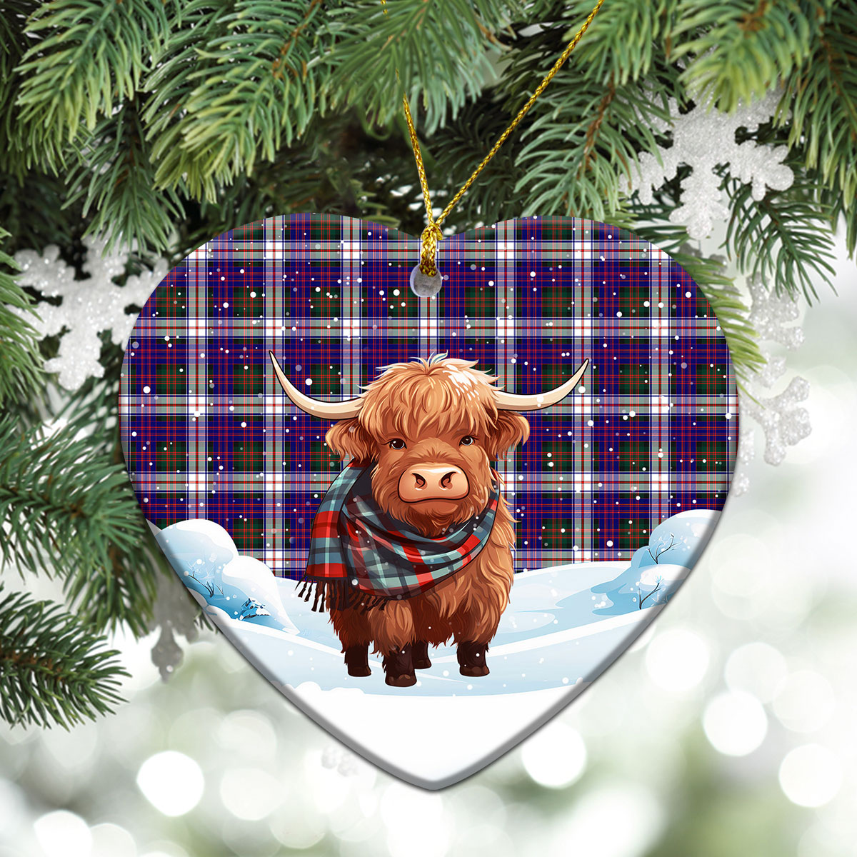 MacDonald Dress Modern Tartan Christmas Ceramic Ornament - Highland Cows Snow Style