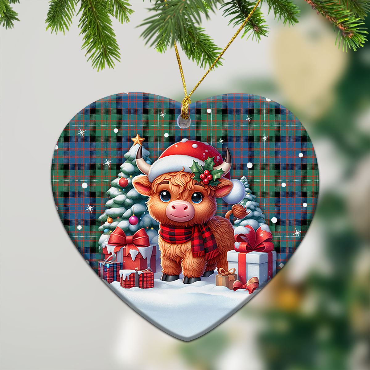 MacDonnell of Glengarry Ancient Tartan Christmas Ceramic Ornament - Highland Cow Winter Style