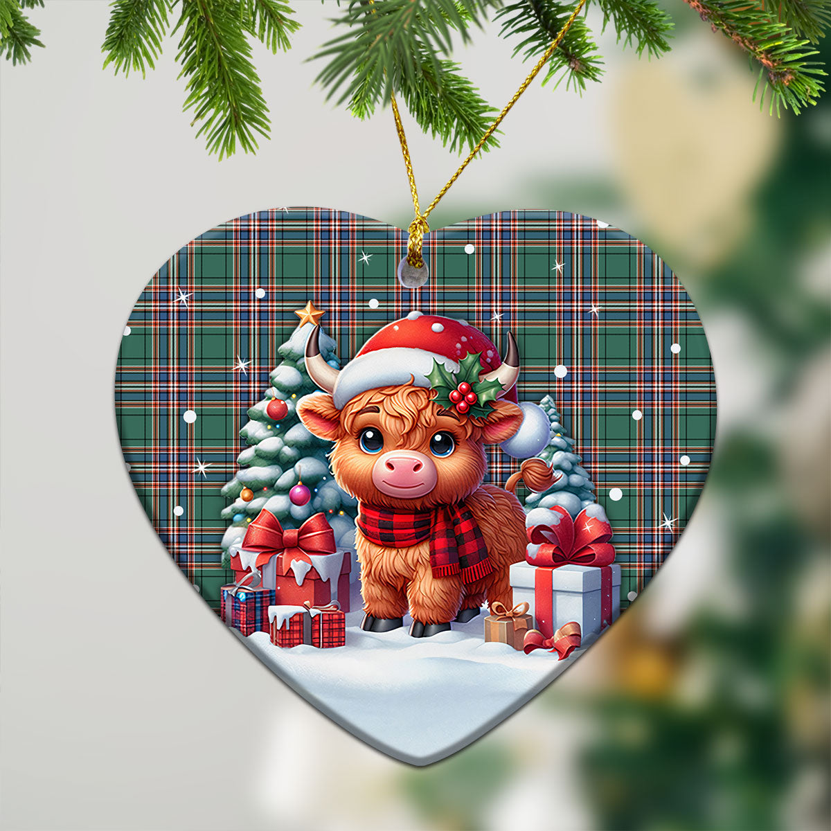 MacFarlane Hunting Ancient Tartan Christmas Ceramic Ornament - Highland Cow Winter Style