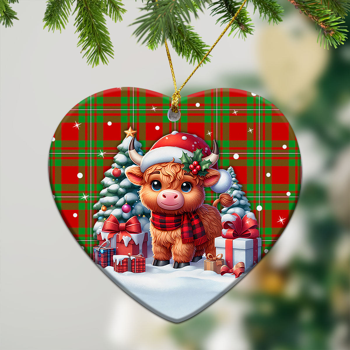 MacGregor Modern Tartan Christmas Ceramic Ornament - Highland Cow Winter Style