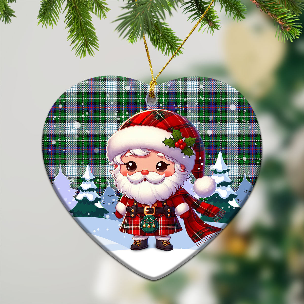 MacKenzie Dress Modern Tartan Christmas Ceramic Ornament - Santa Claus In Kilt Style