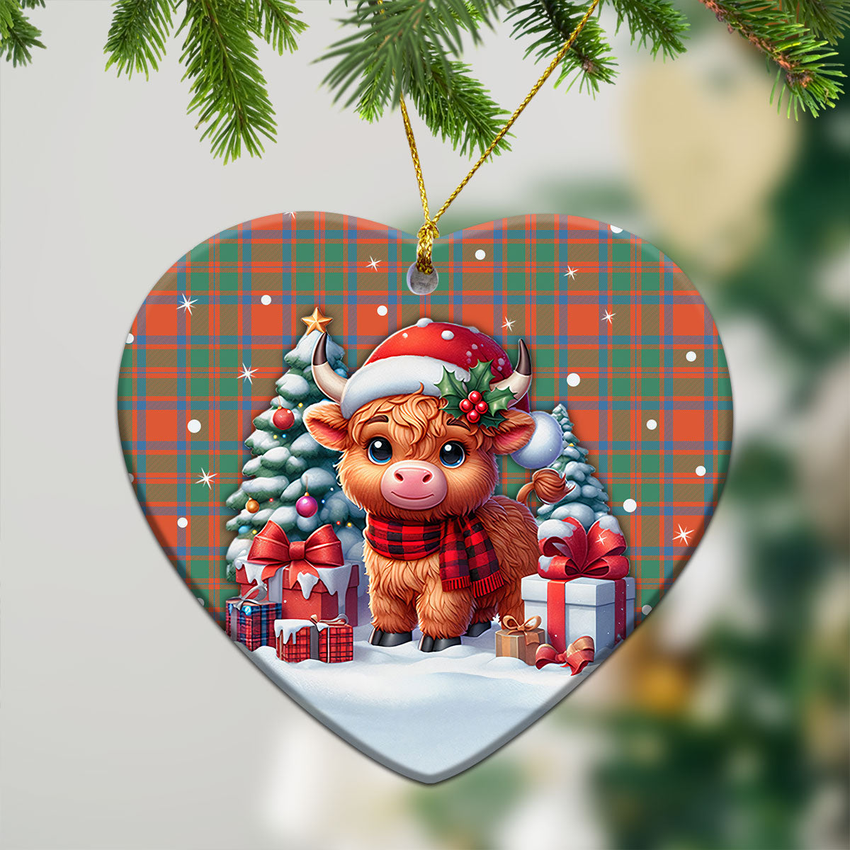 MacKintosh Ancient Tartan Christmas Ceramic Ornament - Highland Cow Winter Style