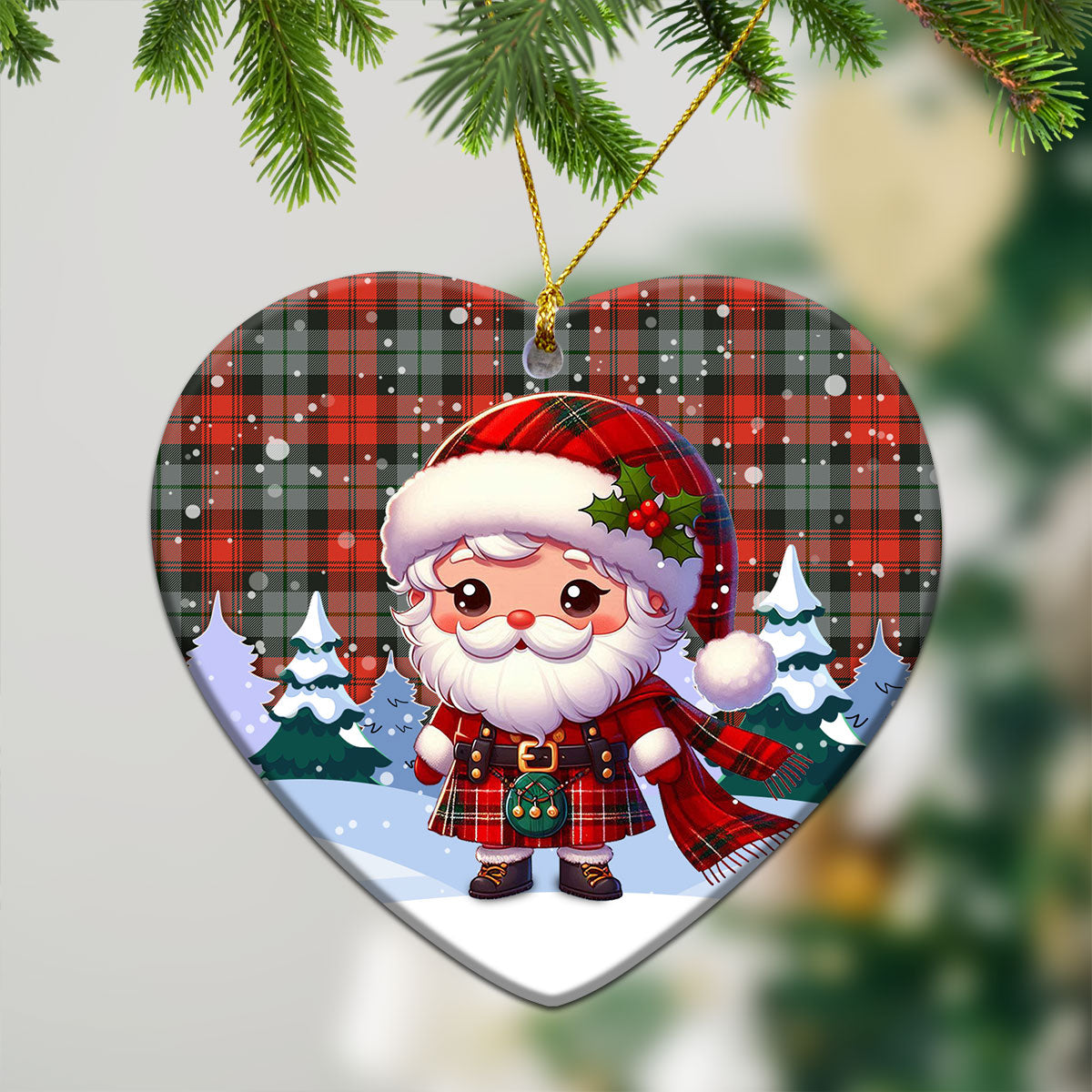 MacLachlan Weathered Tartan Christmas Ceramic Ornament - Santa Claus In Kilt Style