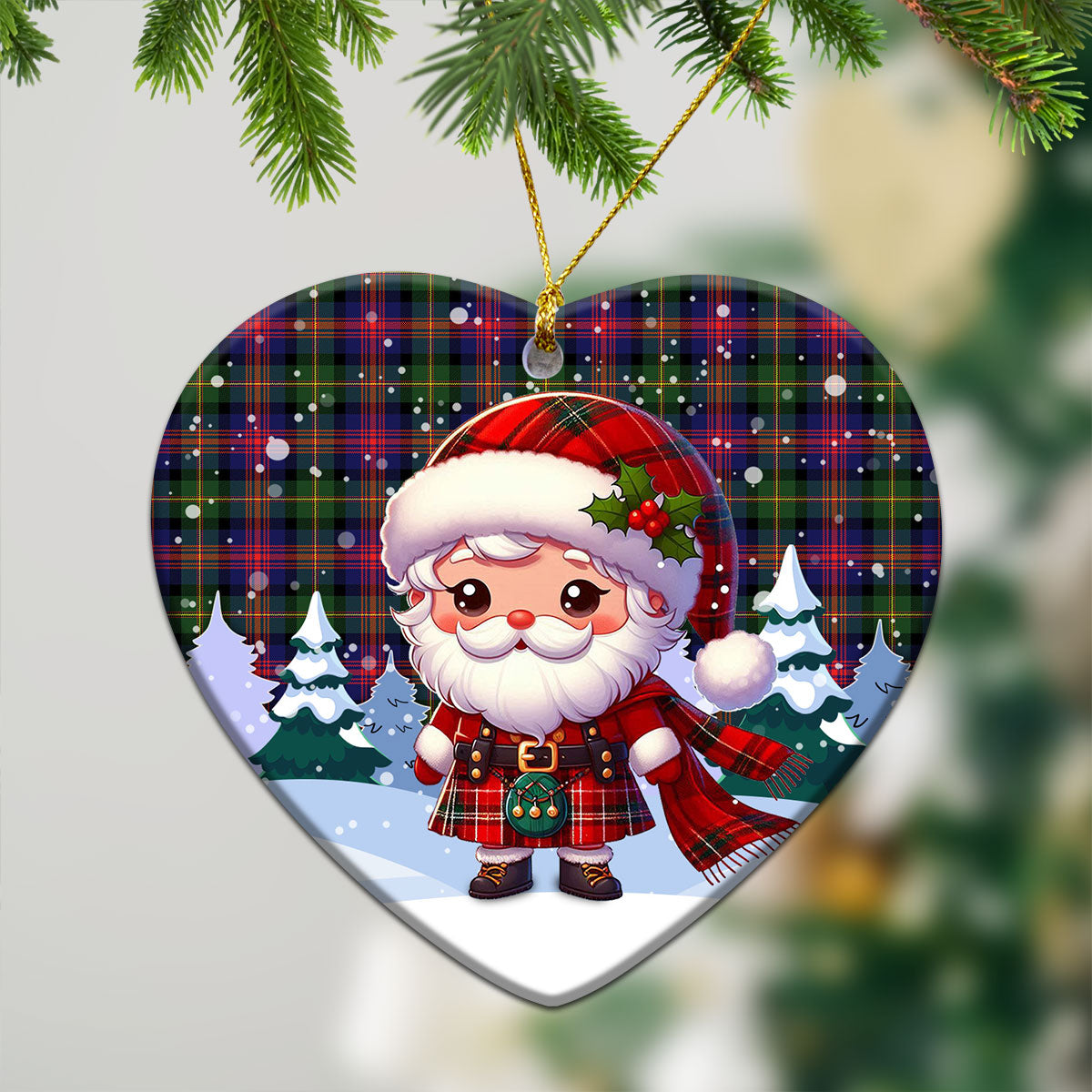 MacLennan Modern Tartan Christmas Ceramic Ornament - Santa Claus In Kilt Style