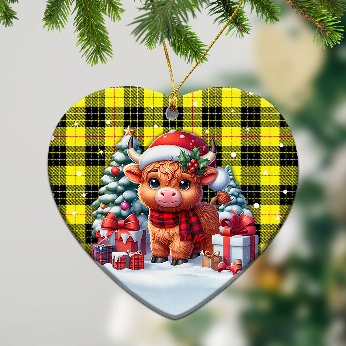 MacLeod of Lewis Modern Tartan Christmas Ceramic Ornament - Highland Cow Winter Style