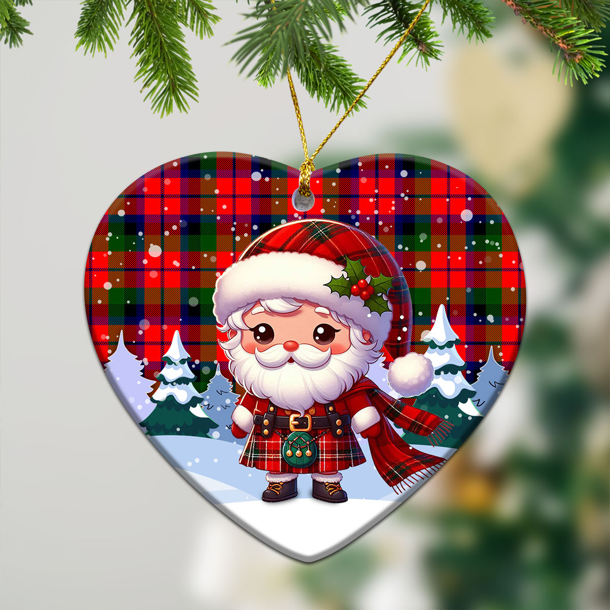 MacNaughton Modern Tartan Christmas Ceramic Ornament - Santa Claus In Kilt Style