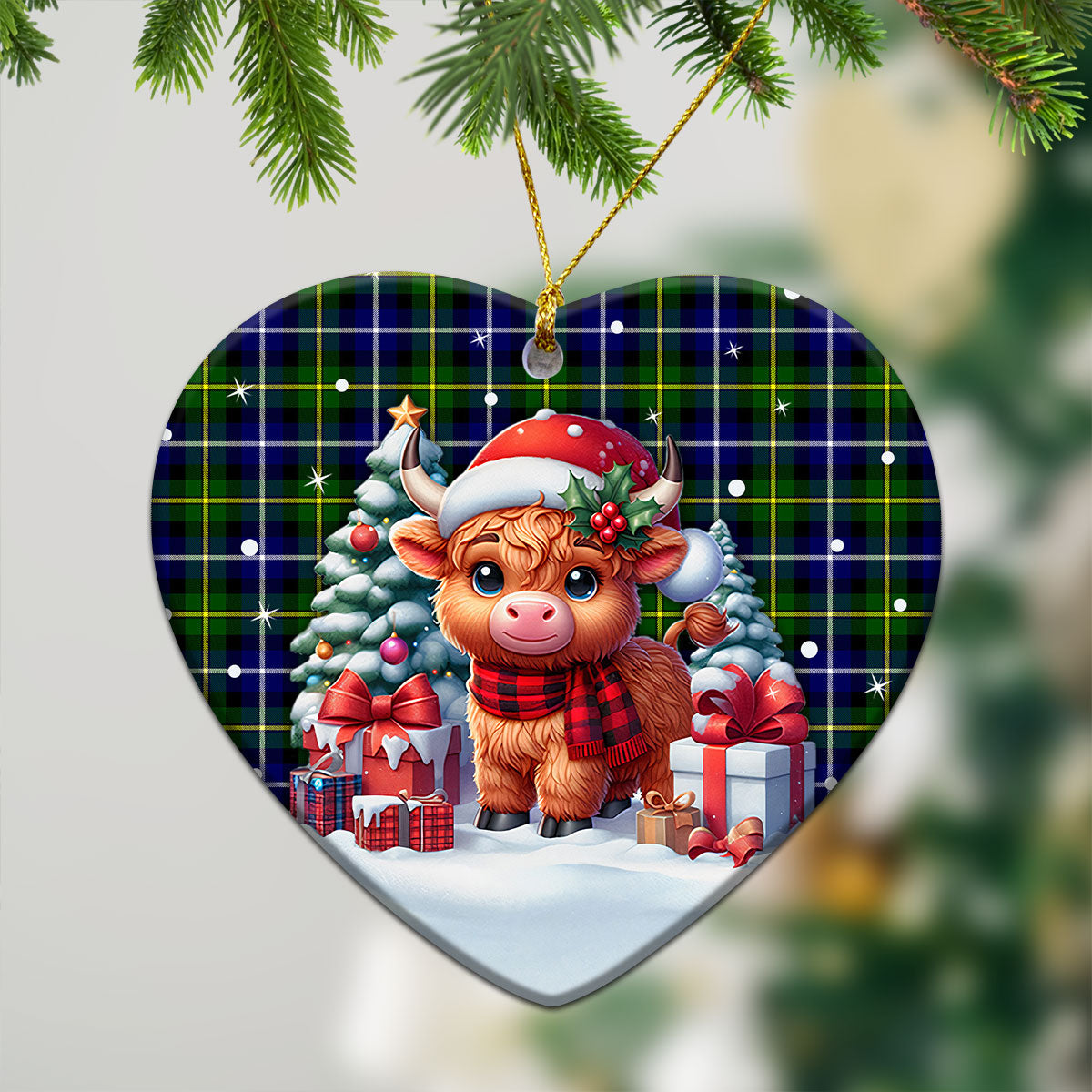 MacNeil of Barra Modern Tartan Christmas Ceramic Ornament - Highland Cow Winter Style