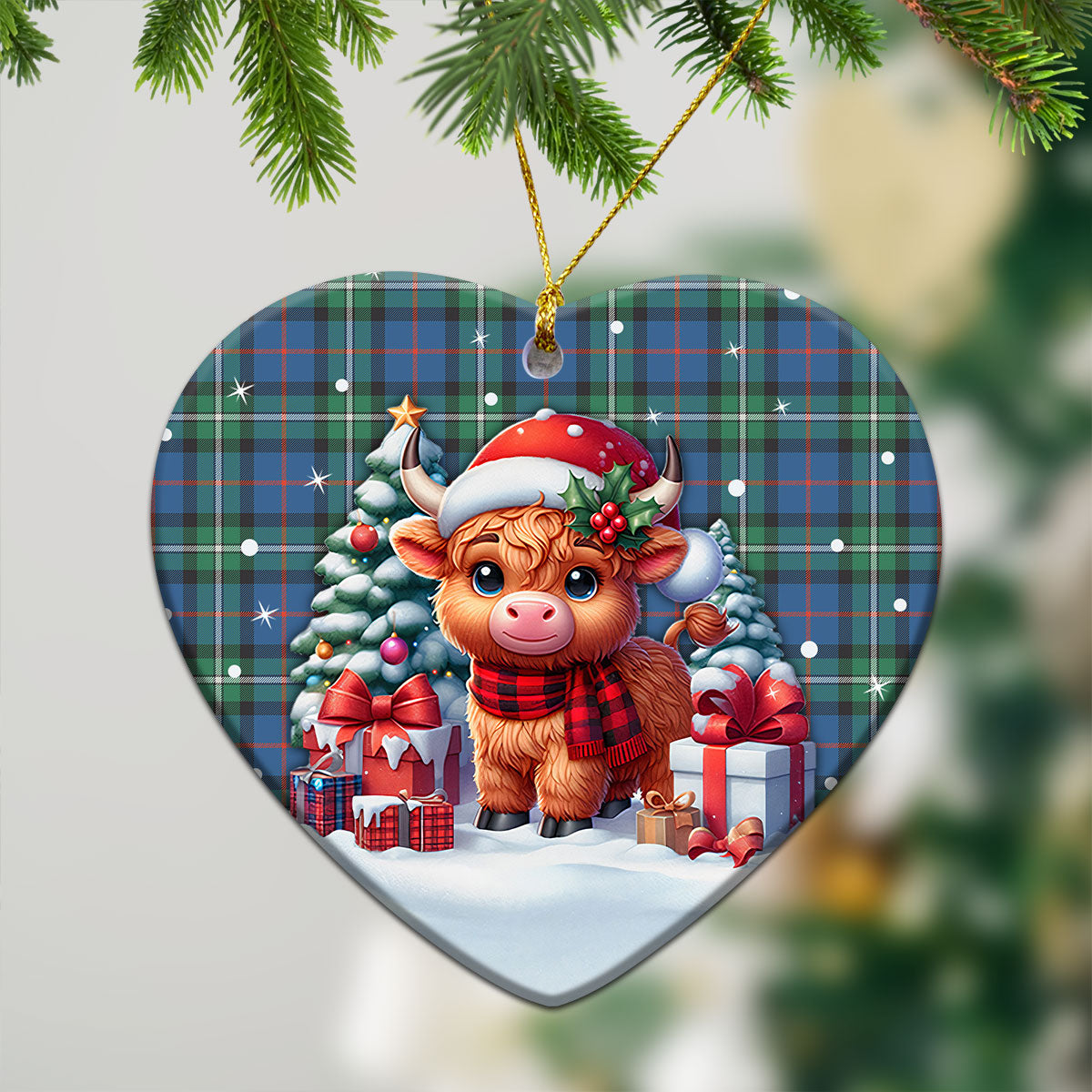 MacPhail Hunting Ancient Tartan Christmas Ceramic Ornament - Highland Cow Winter Style