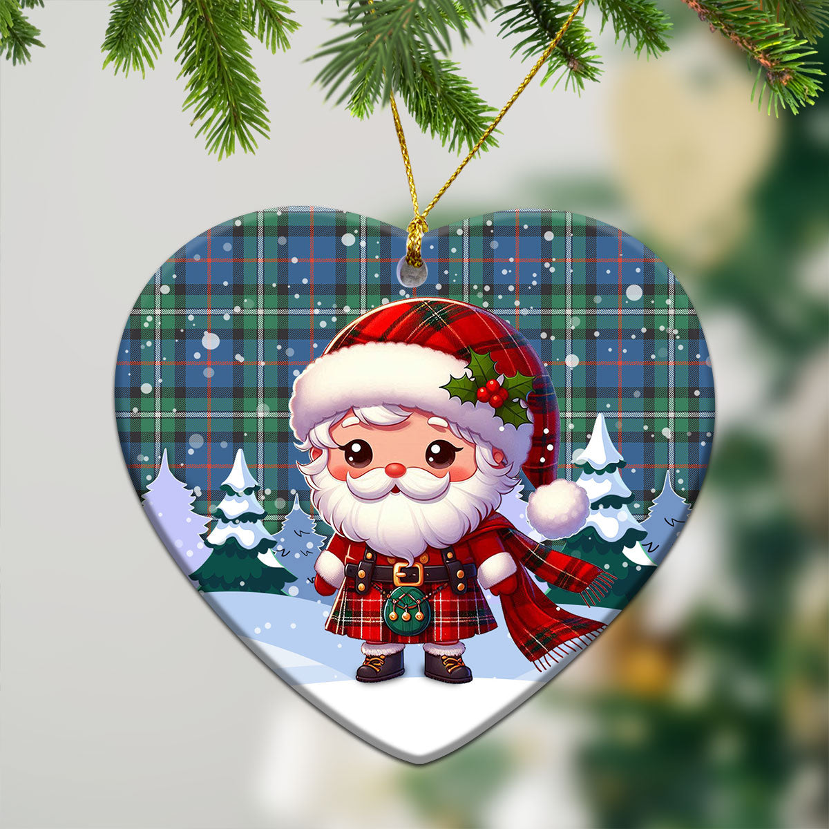 MacPhail Hunting Ancient Tartan Christmas Ceramic Ornament - Santa Claus In Kilt Style