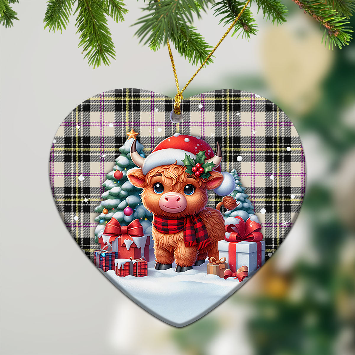 MacPherson Dress Ancient Tartan Christmas Ceramic Ornament - Highland Cow Winter Style