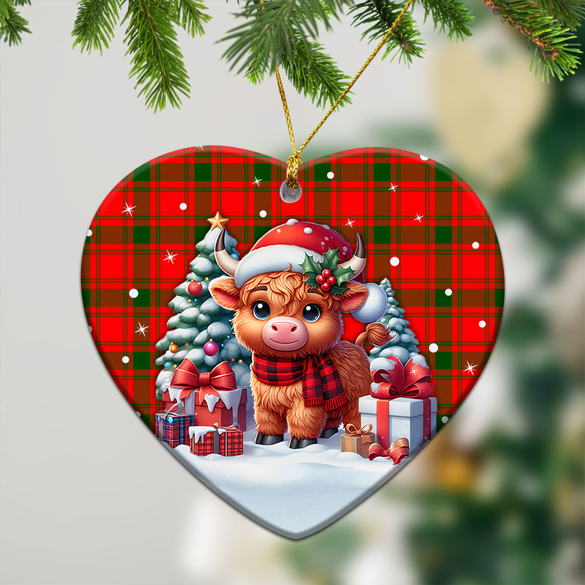 MacQuarrie Tartan Christmas Ceramic Ornament - Highland Cow Winter Style