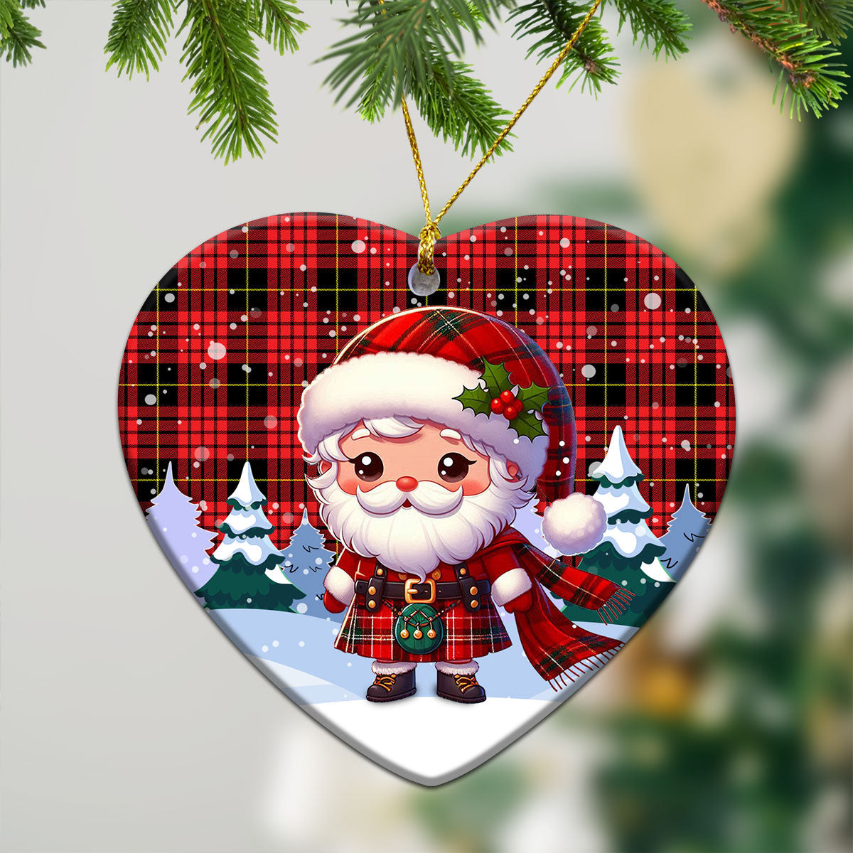 MacQueen Modern Tartan Christmas Ceramic Ornament - Santa Claus In Kilt Style