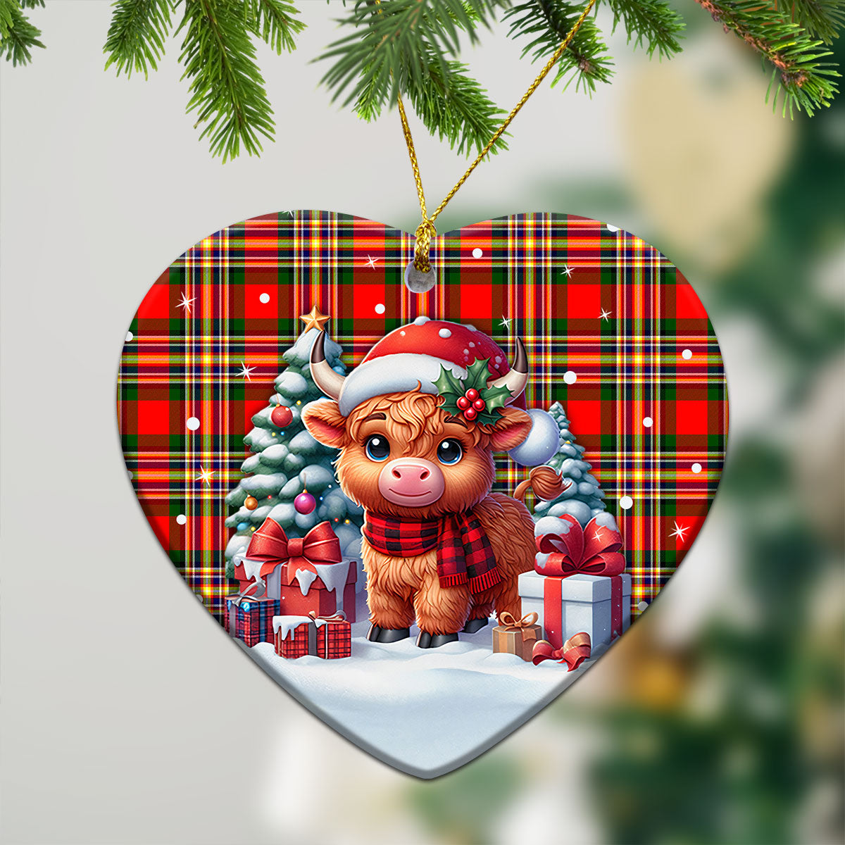 Makgill Tartan Christmas Ceramic Ornament - Highland Cow Winter Style