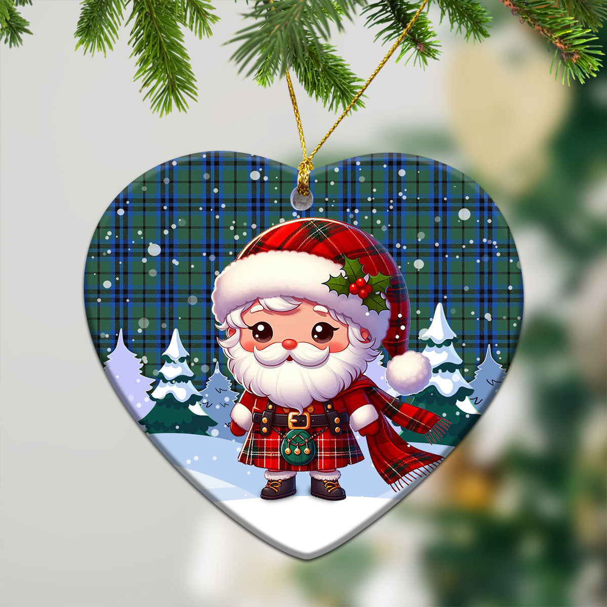 Marshall Tartan Christmas Ceramic Ornament - Santa Claus In Kilt Style