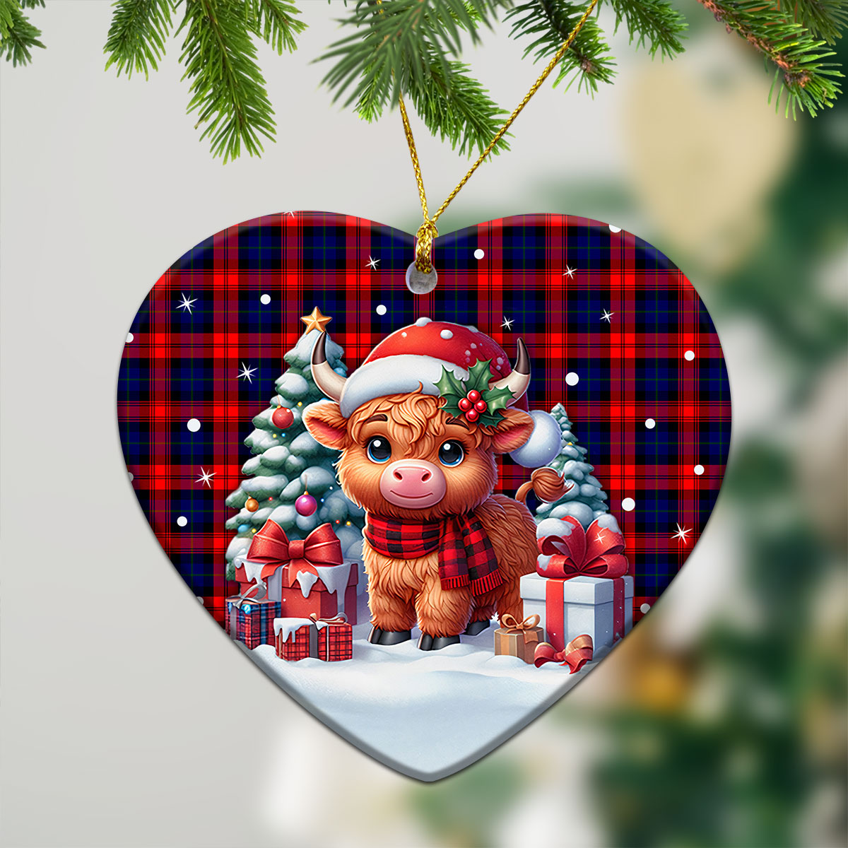 McCracken Tartan Christmas Ceramic Ornament - Highland Cow Winter Style