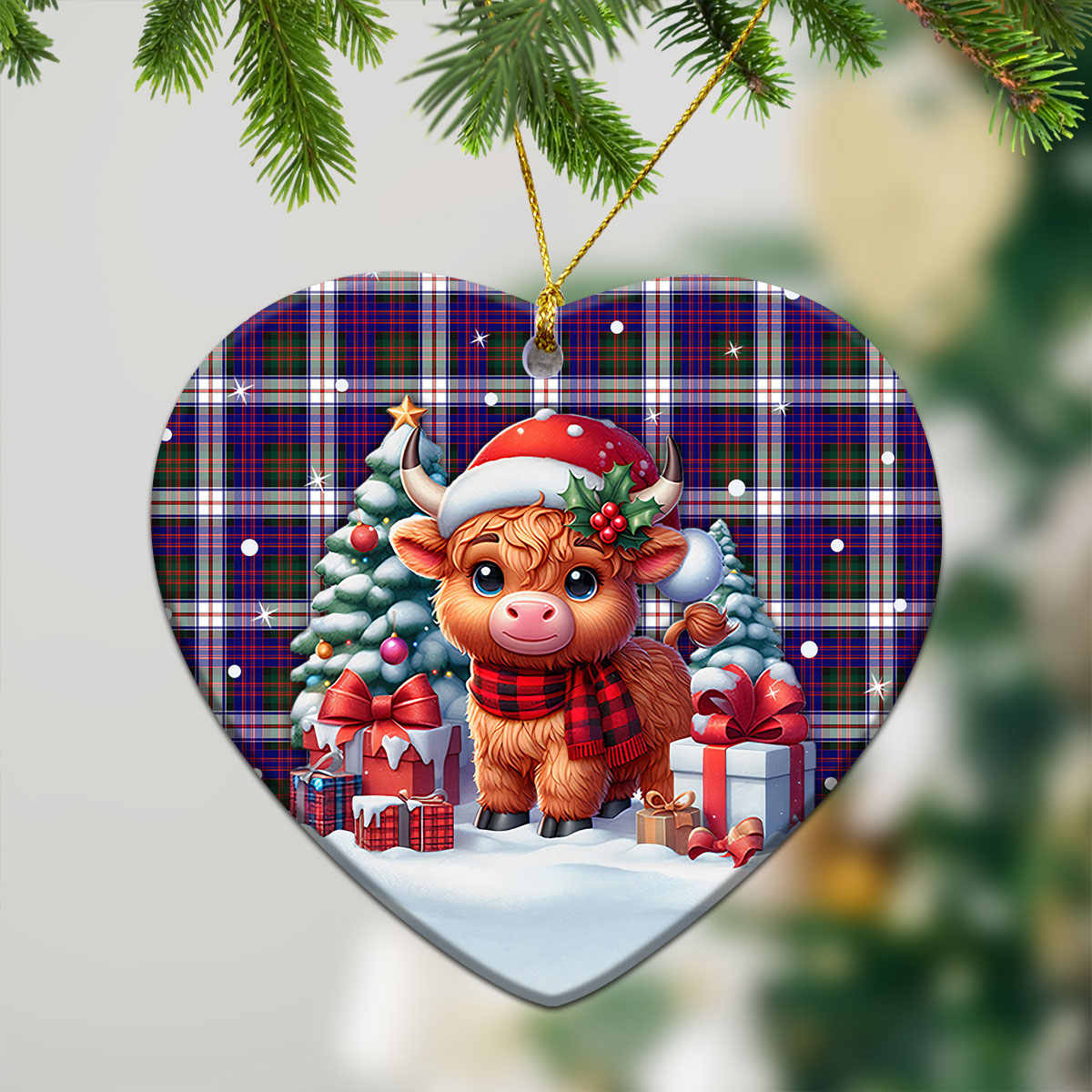 McDonald Dress Modern Tartan Christmas Ceramic Ornament - Highland Cow Winter Style