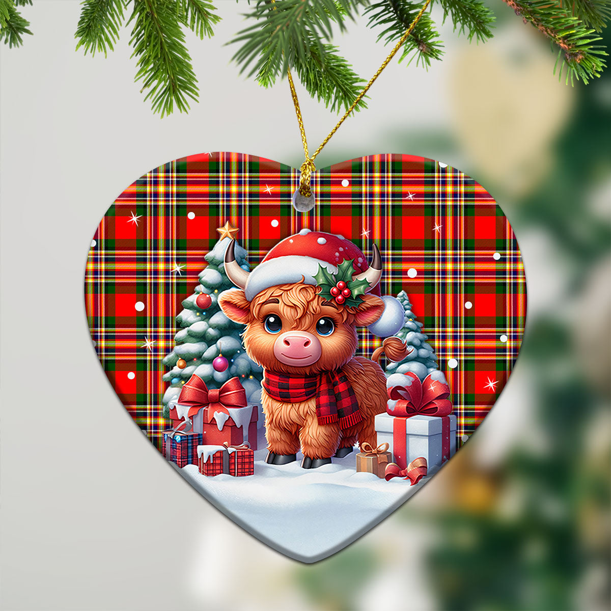 McGill Modern Tartan Christmas Ceramic Ornament - Highland Cow Winter Style