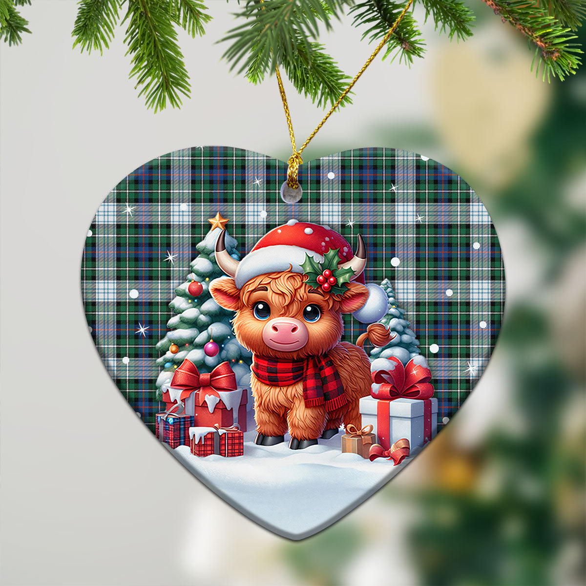 McKenzie Dress Ancient Tartan Christmas Ceramic Ornament - Highland Cow Winter Style