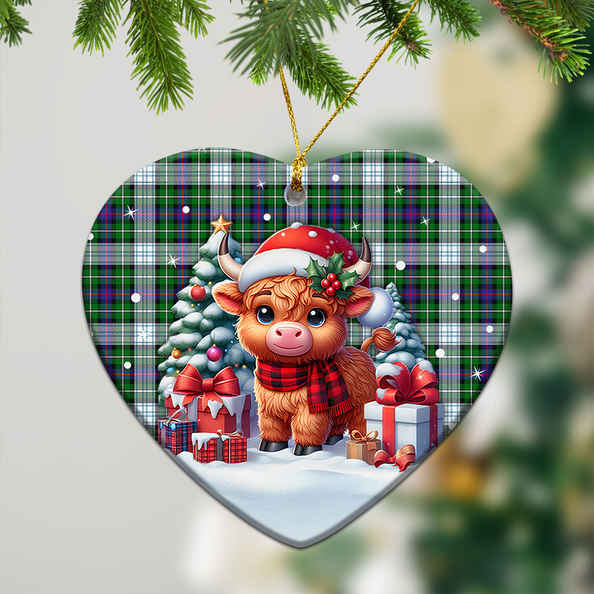 McKenzie Dress Modern Tartan Christmas Ceramic Ornament - Highland Cow Winter Style