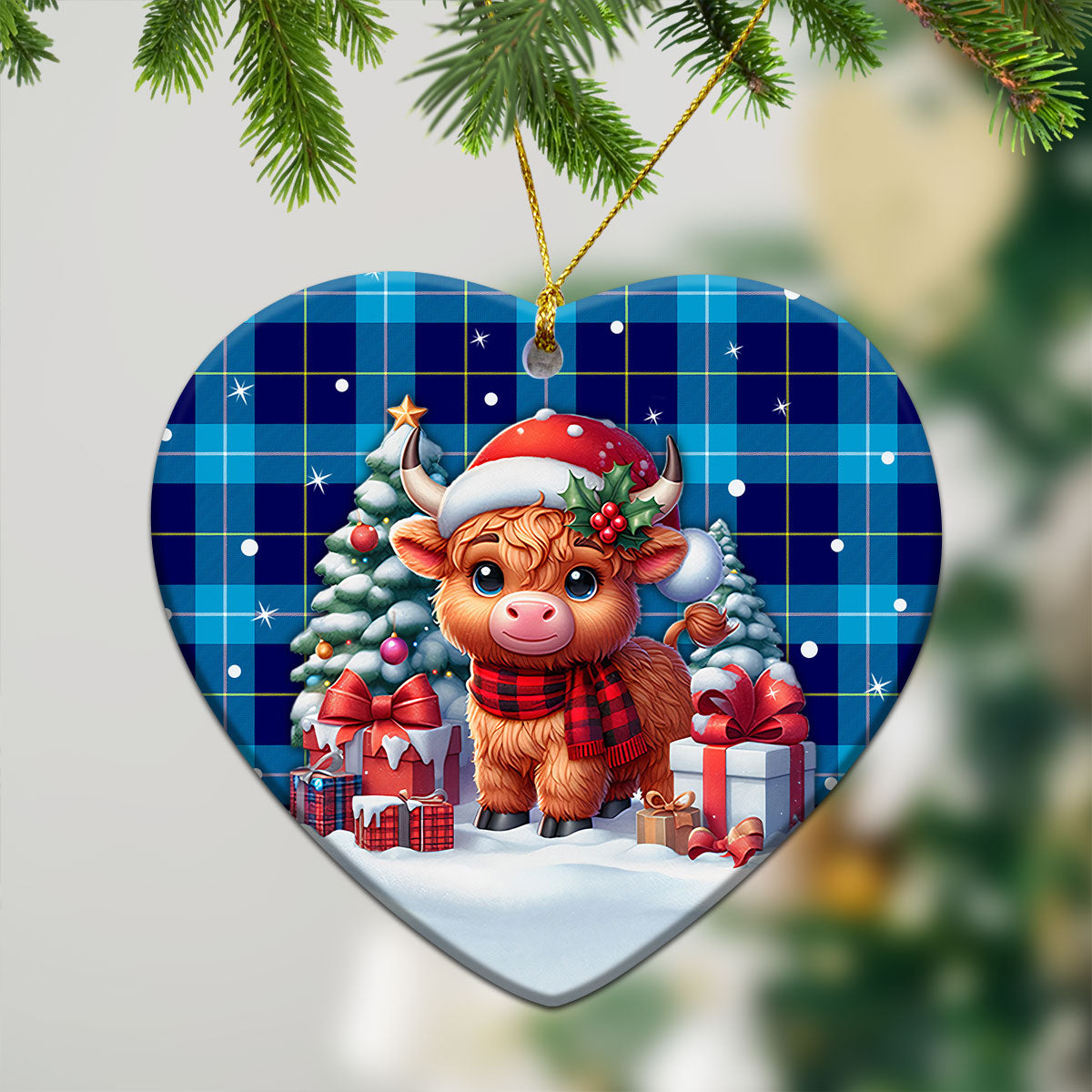 McKerrell Tartan Christmas Ceramic Ornament - Highland Cow Winter Style