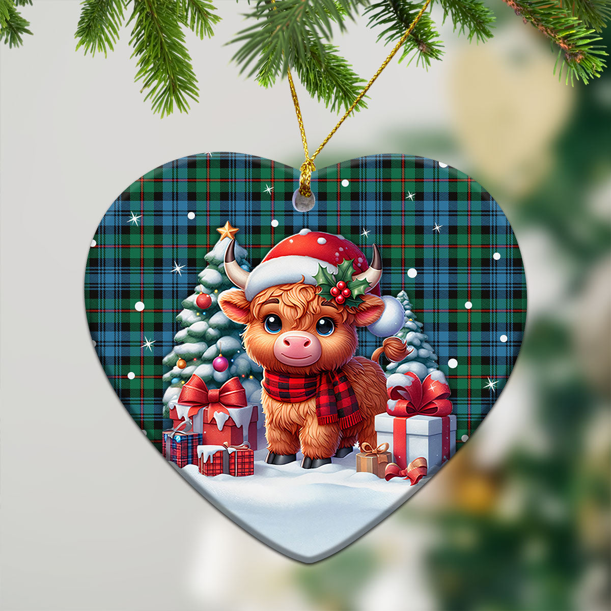 McKinlay Ancient Tartan Christmas Ceramic Ornament - Highland Cow Winter Style