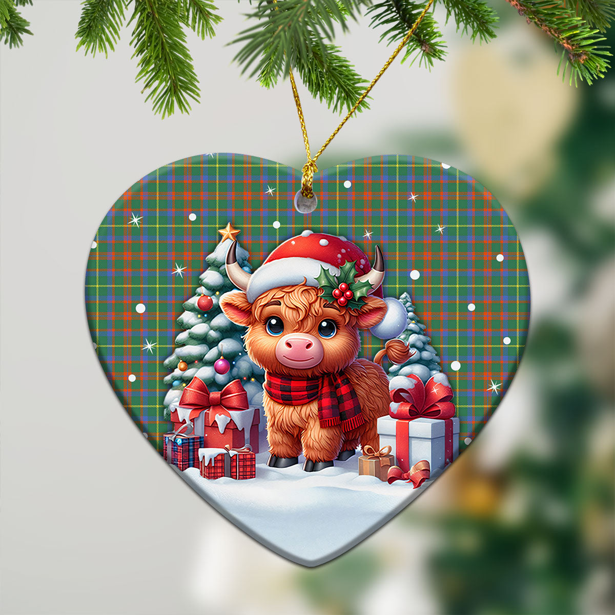 McKintosh Hunting Ancient Tartan Christmas Ceramic Ornament - Highland Cow Winter Style