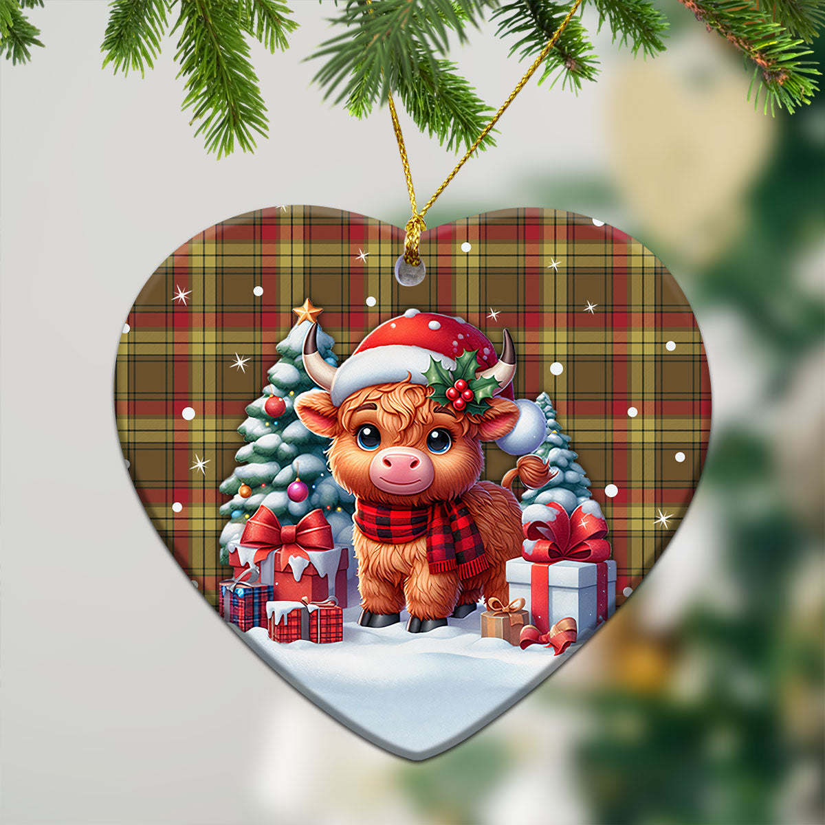 McMillan Old Weathered Tartan Christmas Ceramic Ornament - Highland Cow Winter Style