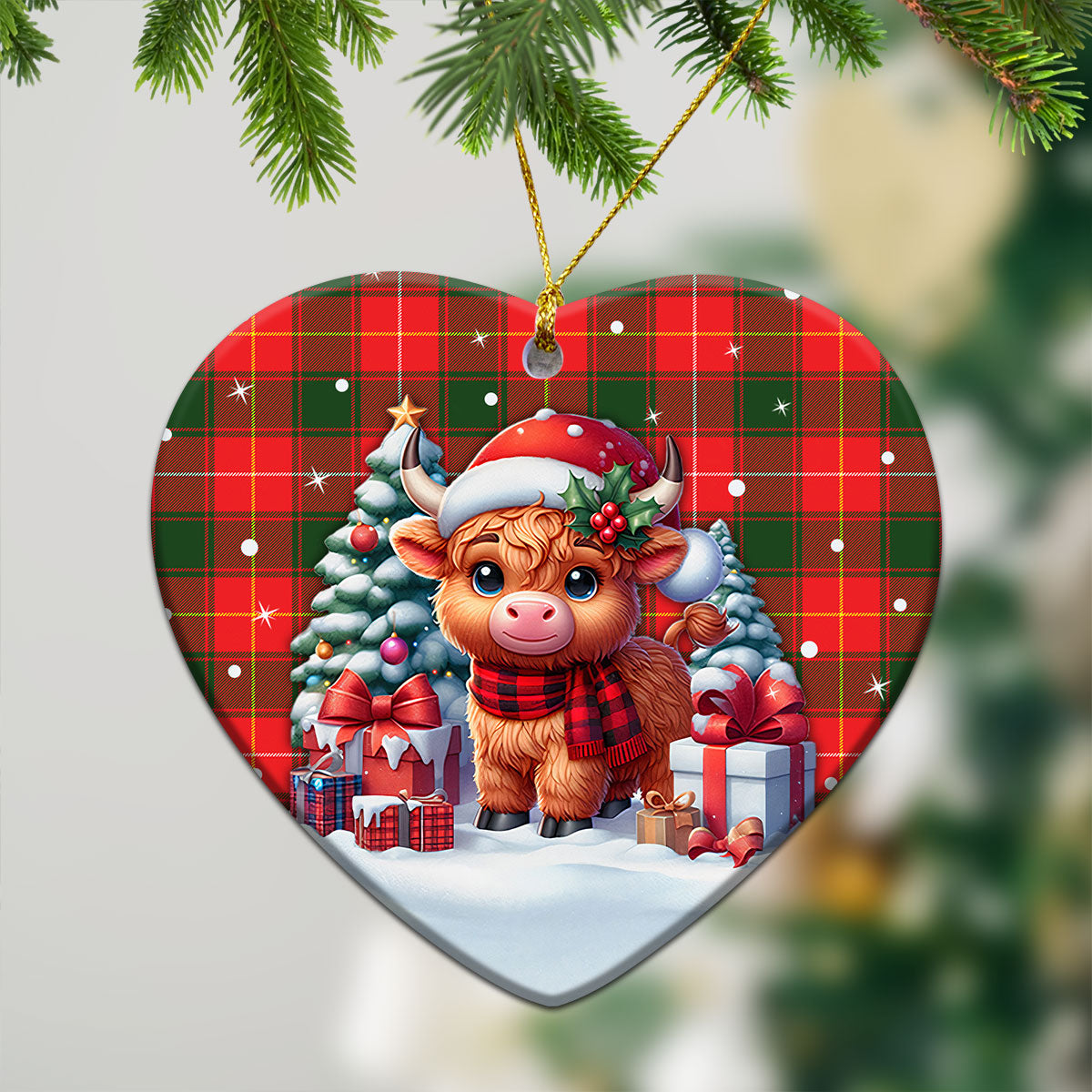 McPhee Tartan Christmas Ceramic Ornament - Highland Cow Winter Style