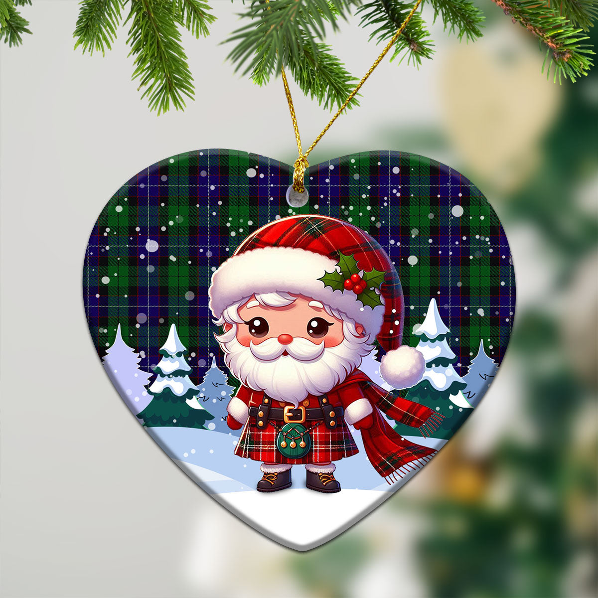 Mitchell Tartan Christmas Ceramic Ornament - Santa Claus In Kilt Style