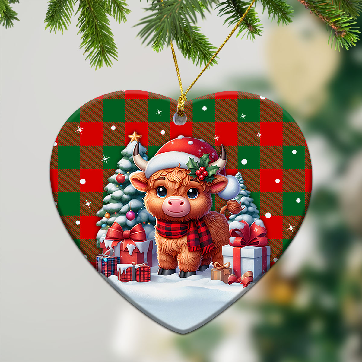 Moncreiffe (or Moncreiff) Tartan Christmas Ceramic Ornament - Highland Cow Winter Style