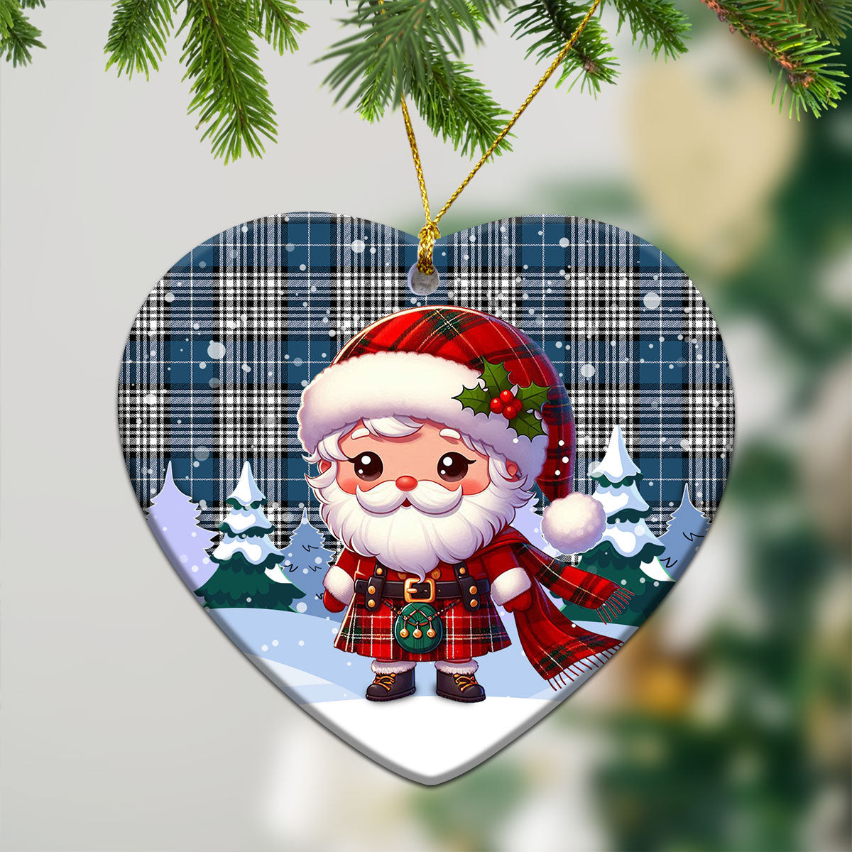 Napier Modern Tartan Christmas Ceramic Ornament - Santa Claus In Kilt Style