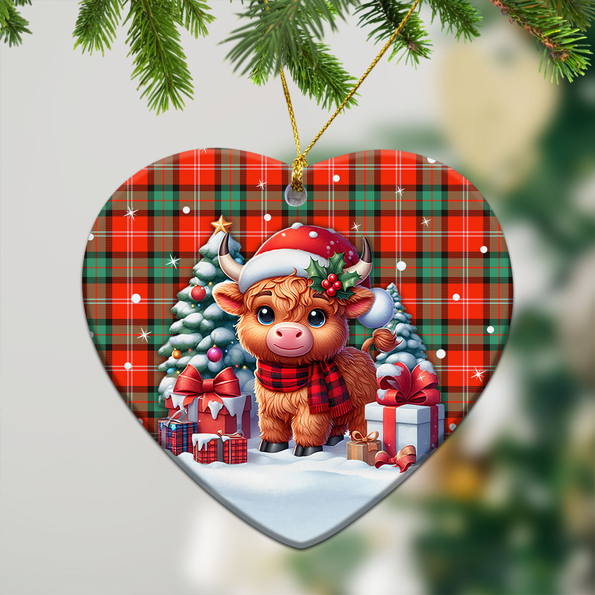 Nesbitt Ancient Tartan Christmas Ceramic Ornament - Highland Cow Winter Style