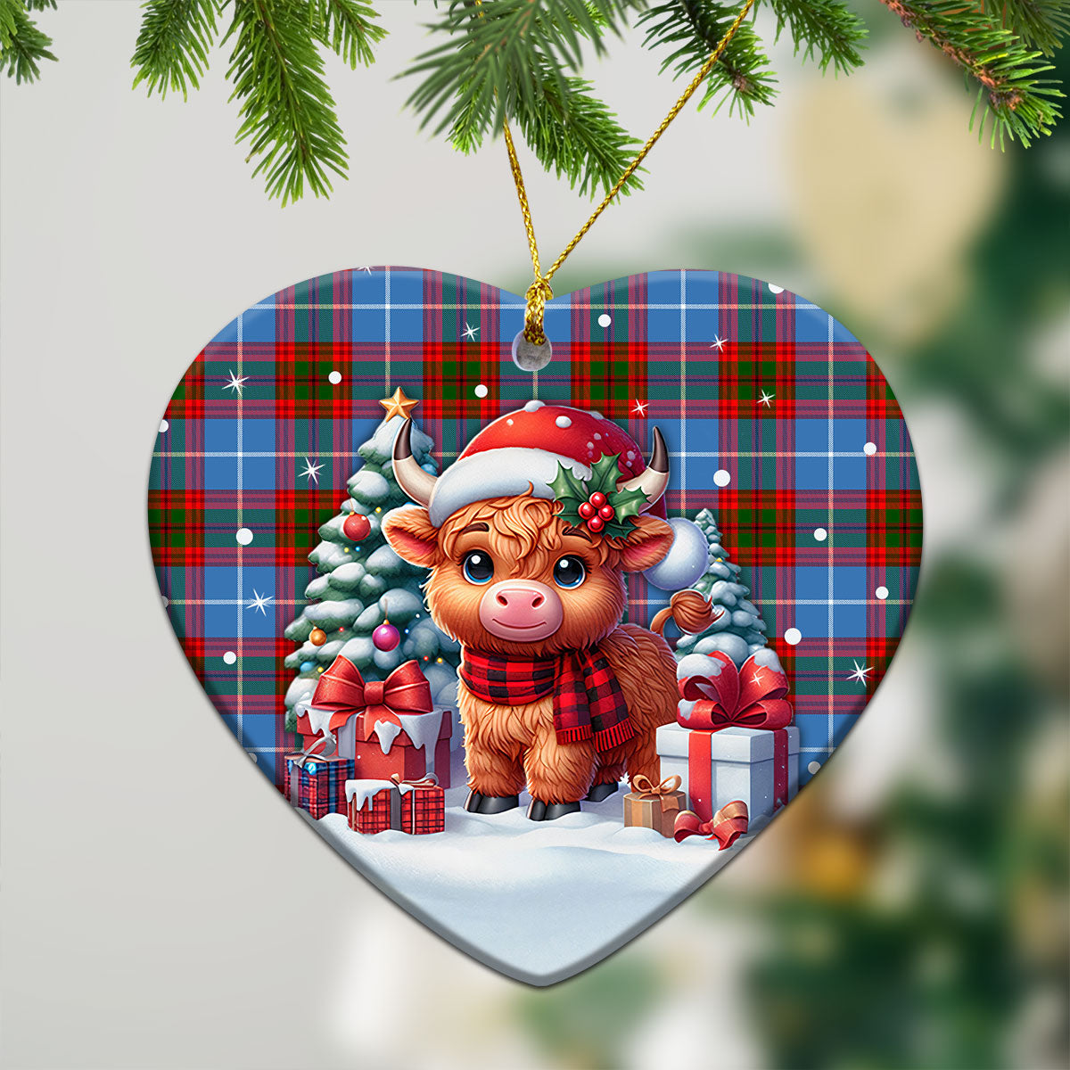 Preston Tartan Christmas Ceramic Ornament - Highland Cow Winter Style