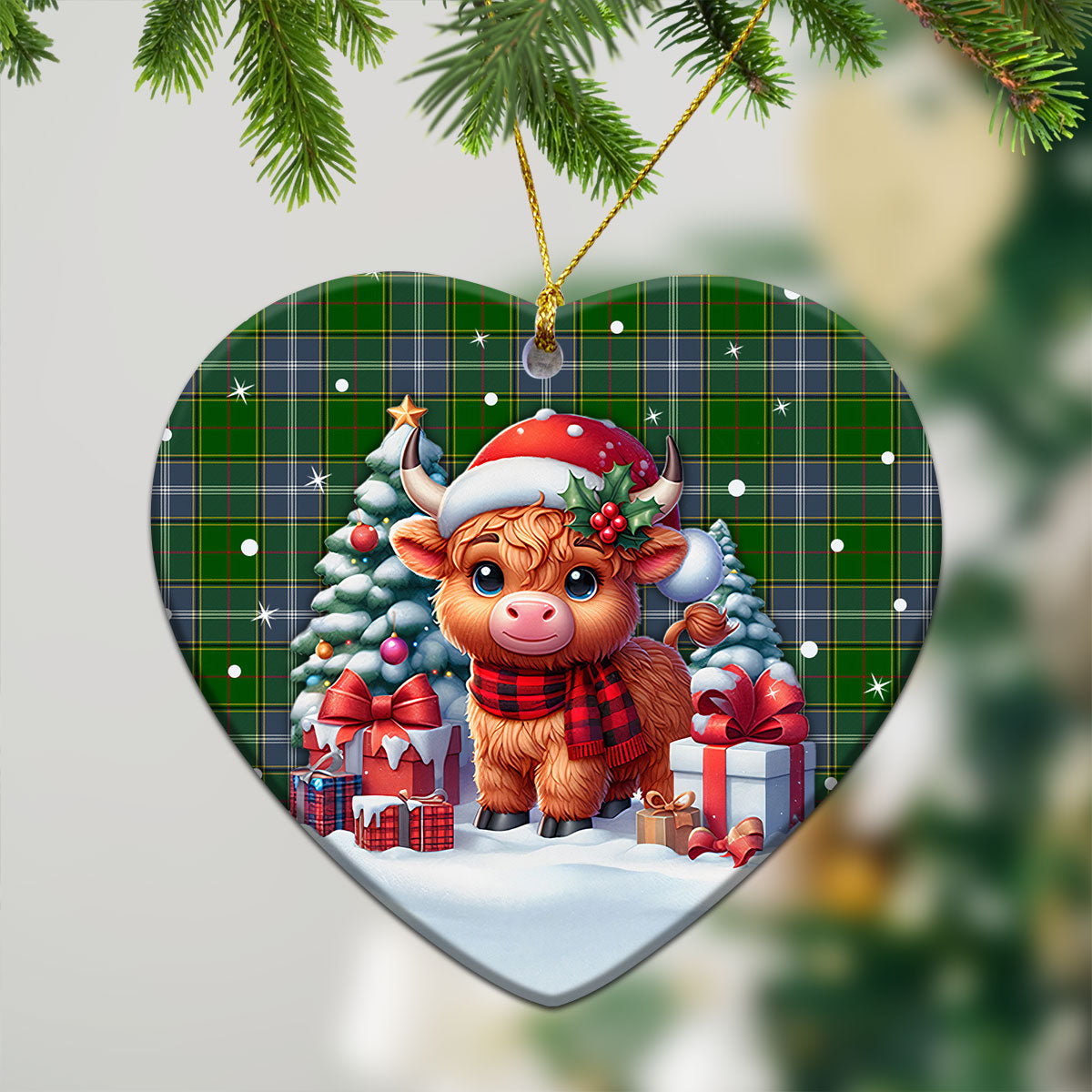 Pringle Tartan Christmas Ceramic Ornament - Highland Cow Winter Style