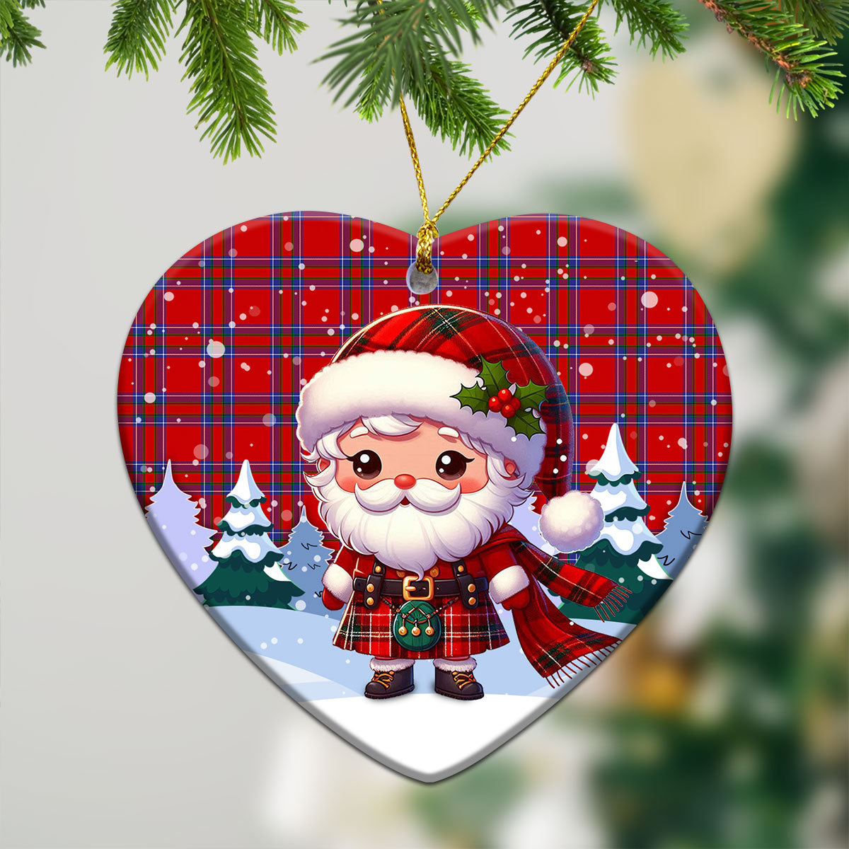 Rait Tartan Christmas Ceramic Ornament - Santa Claus In Kilt Style