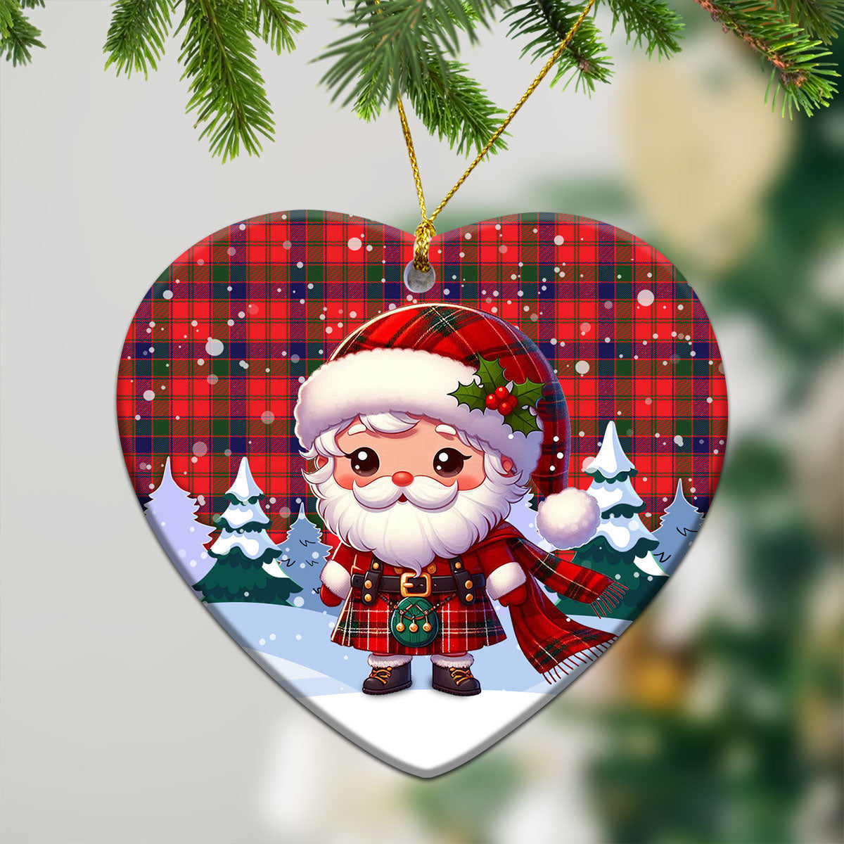 Reid Modern Tartan Christmas Ceramic Ornament - Santa Claus In Kilt Style