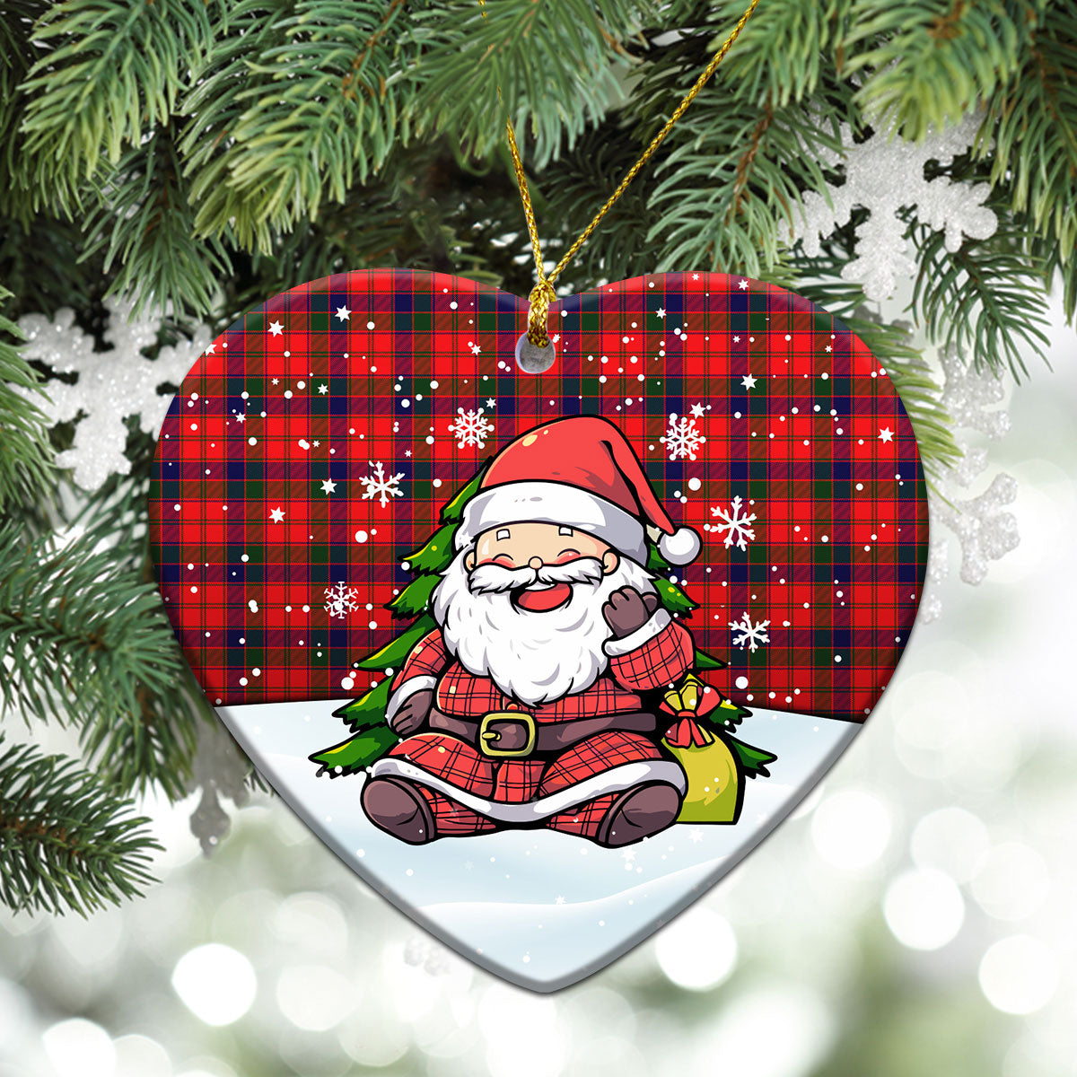 Reid Modern Tartan Christmas Ceramic Ornament - Scottish Santa Style