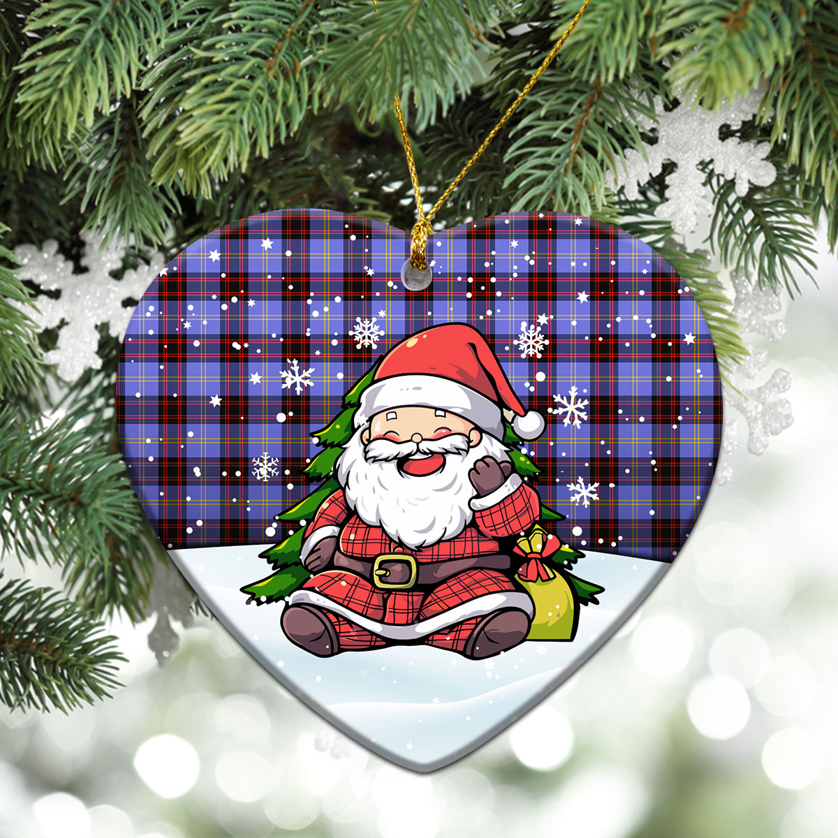 Rutherford Tartan Christmas Ceramic Ornament - Scottish Santa Style