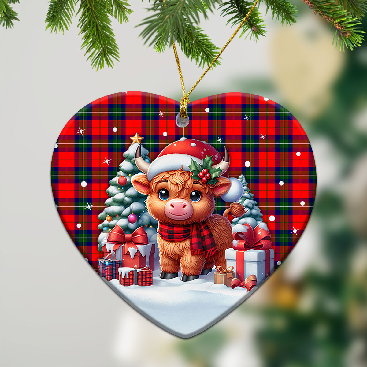 Ruthven Modern Tartan Christmas Ceramic Ornament - Highland Cow Winter Style